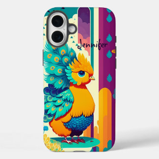 Coque Pour iPhone 16 Plus Conception de paon bébé avec nom personnalisé