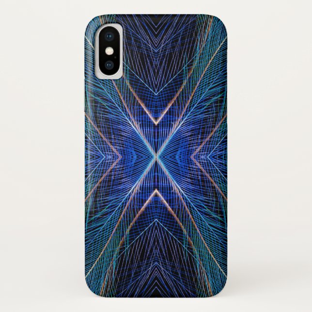 Coques Case-Mate iPhone Conception de plume fractale bleue (Dos)