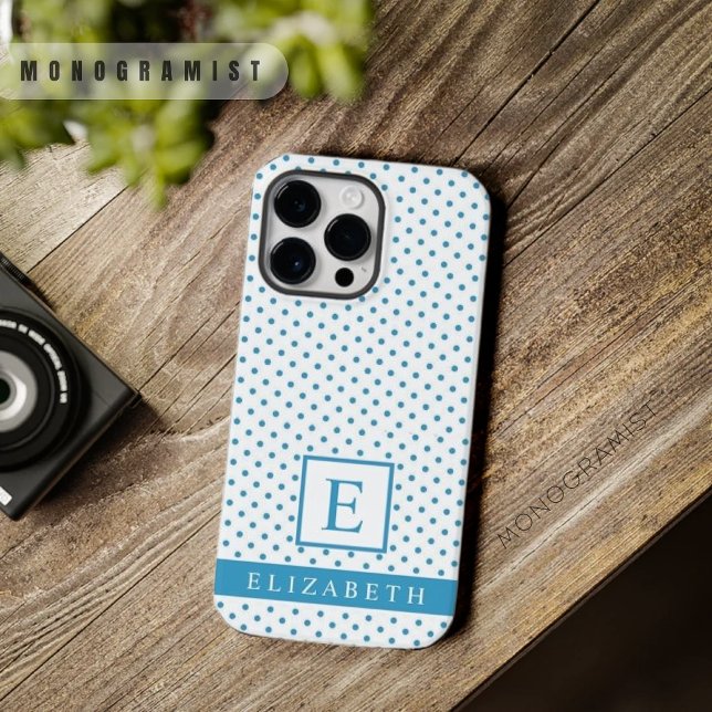 Coques Case-Mate iPhone Conception de point blanc bleu cyan bleu ciel pers (Custom Cyan Sky Blue White Polka Dot Design Case-Mate iPhone Case)