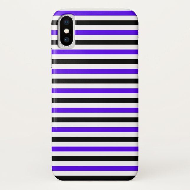 Coques Case-Mate iPhone Conception de rayures blanches noires et bleues (Dos)