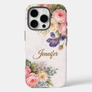 Coque iPhone 16 Pro Conception de rose florale personnalisée vintage r