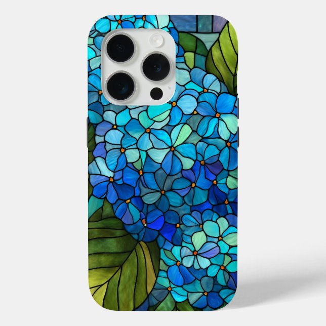 Coques Case-Mate iPhone Conception de vitrail à l'hortensia bleu (Verso)