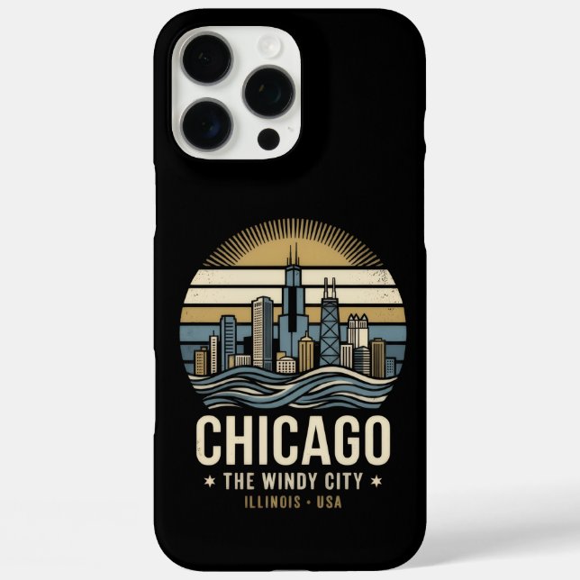 Coques Case-Mate iPhone Conception de voyage rétro de la skyline de Chicag (Verso)