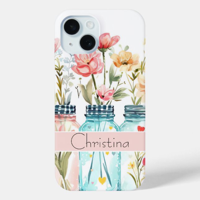 Coques Case-Mate iPhone Conception des fleurs de printemps avec nom (Verso)