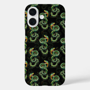 Coque Pour iPhone 16 Conception du Motif de serpent Arrière - plan noir
