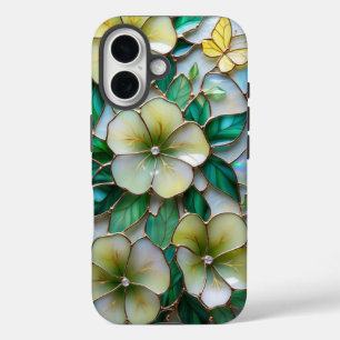 Coque Pour iPhone 16 Conception en verre floral doux jaune et vert