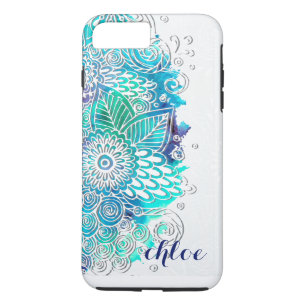 Coque Case-Mate iPhone Conception florale bleue et turquoise de zen de