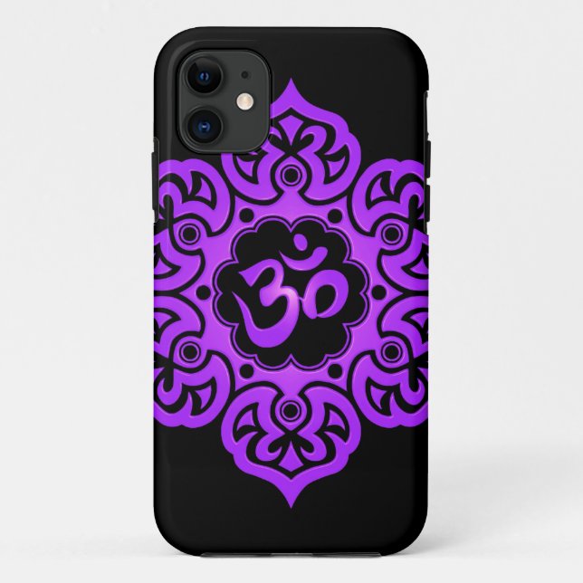 Coques Case-Mate iPhone Conception florale d'Aum - pourpre et noir (Dos)