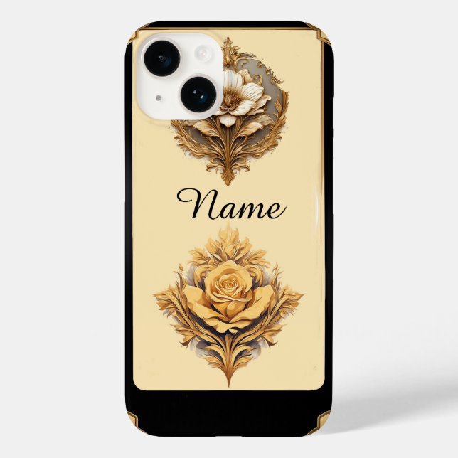 Coques Case-Mate iPhone Conception florale élégante avec fleurets dorés or (Verso)