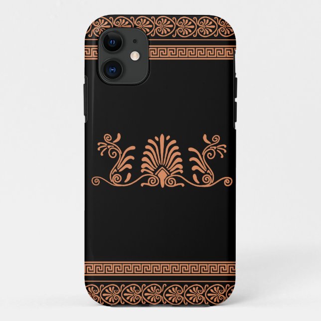 Coques Case-Mate iPhone Conception florale noire et orange de style grec (Dos)