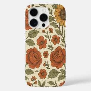 Coque iPhone 16 Pro Conception Florale Vintage – Élégant Art Floral Ré