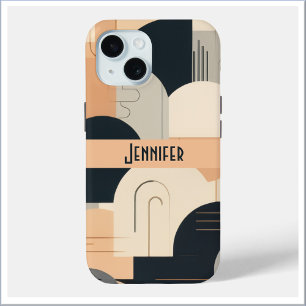 Coque Case-Mate iPhone Conception inspirée d'Art déco en pêche et noir