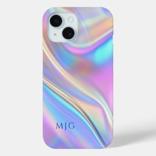 Coque Case-Mate iPhone Conception iridescente, monogramme de texte bleu p