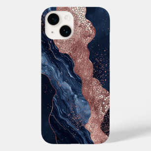 Coque Case-Mate iPhone Conception marbrée or marine Abstraite et Rose