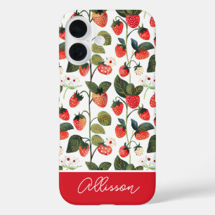 Coque Pour iPhone 16 Conception mignonne de fraise avec nom personnalis