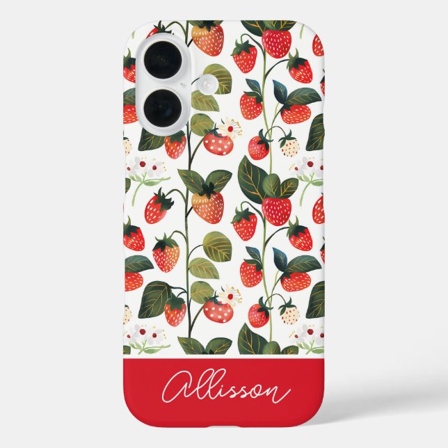 Coques Case-Mate iPhone Conception mignonne de fraise avec nom personnalis (Verso)