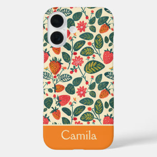 Coque Pour iPhone 16 Conception mignonne de fraise avec nom personnalis