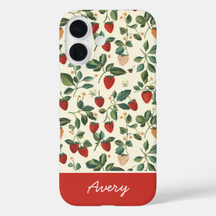 Coque Pour iPhone 16 Conception mignonne de fraise avec nom personnalis