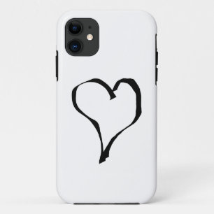 Coque iPhone 11 Conception noire et blanche de coeur d'amour