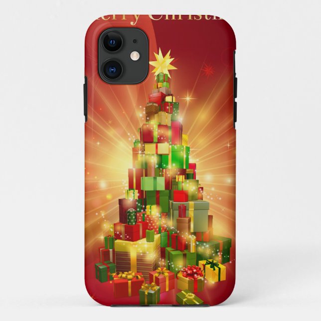 Coques Case-Mate iPhone Conception rouge d'arbre de cadeau de Joyeux Noël (Dos)