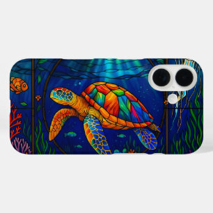 Coque Pour iPhone 16 Conception vibrante de tortue marine en verre colo