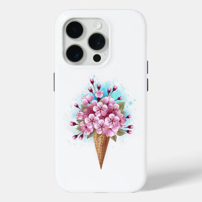 Coques Case-Mate iPhone Cône de gaufre de glace rose Sakura (Verso)