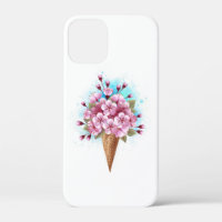 Cône rose Sakura crème glacée gaufre