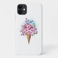 Cône rose Sakura crème glacée gaufre