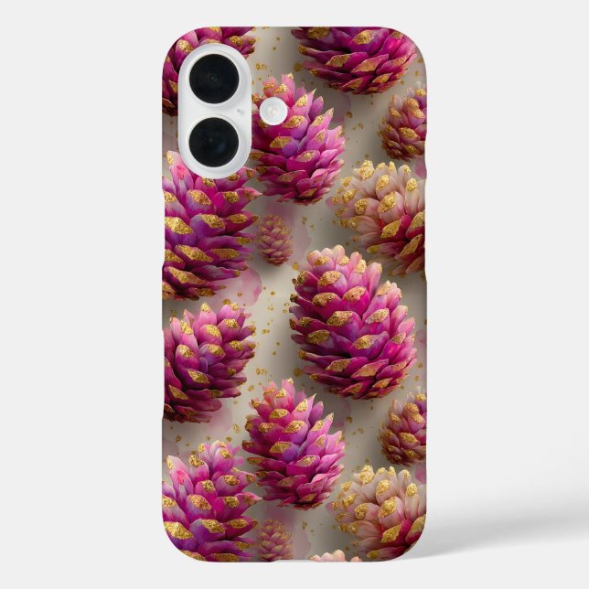 Coques Case-Mate iPhone Cônes de pin rose d'hiver aux accents dorés (Verso)