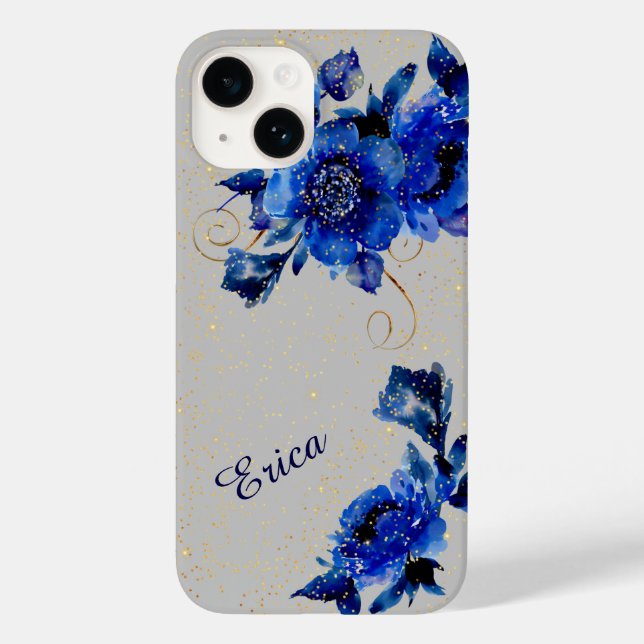 Coques Case-Mate iPhone Confetti bleu Floral Or (Verso)