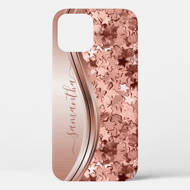 Coques Case-Mate iPhone Confetti Stars Rose Gold Nom manuscrit métal (Verso)