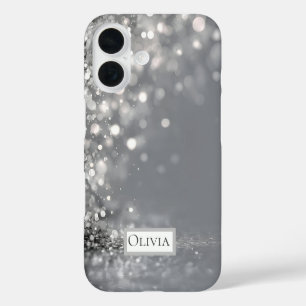Coque Pour iPhone 16 Confettis argent tombant sur fond gris