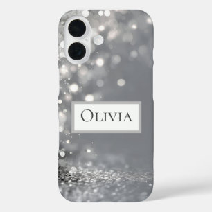 Coque Pour iPhone 16 Confettis Argentés qui Tombent sur Fond Gris