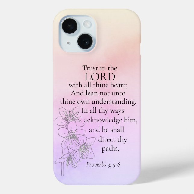 Coques Case-Mate iPhone Confiance dans le Seigneur Bible Verse Floral Aqua (Verso)