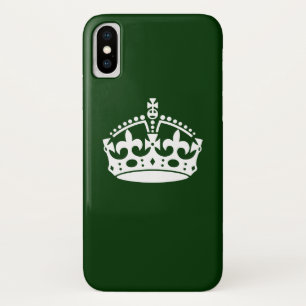 Coque iPhone X CONSERVEZ CALME COURONNE sur la Personnaliser vert