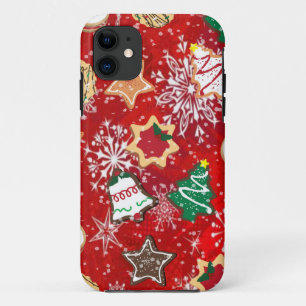 Coque Case-Mate Pour iPhone Cookies de Noël et flocons de neige sur fond rouge