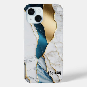 Coque Case-Mate iPhone Cool Blanc Turquoise Marbre Pierre Or