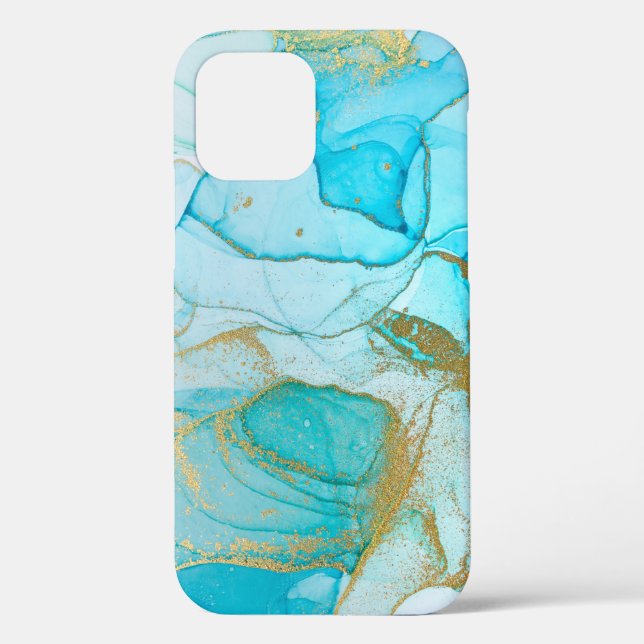 Coques Case-Mate iPhone Cool Blue Gold Unique Aquarelle Motif (Verso)