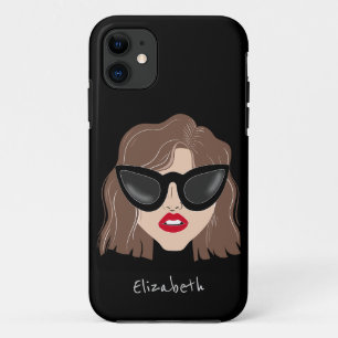 Case-Mate iPhone Case Cool Brunette avec lunettes Noir Nom personnalisé