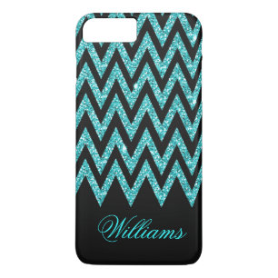 Coque iPhone 8 Plus/7 Plus Cool chevron zigzag paon bleu faux parties scintil