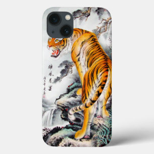 iPhone 13 Case Cool chinois fluffé tigre d'aquarelle rose