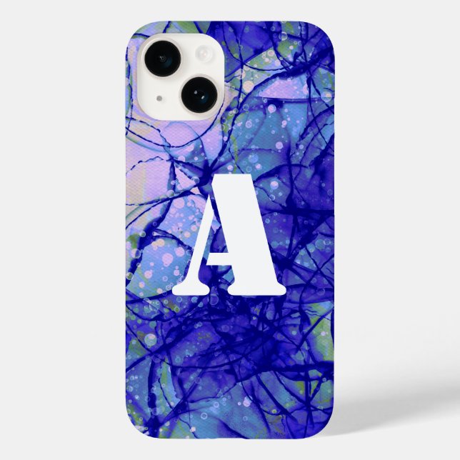 Coques Case-Mate iPhone Cool d'art Abstrait Monogram Blue (Verso)
