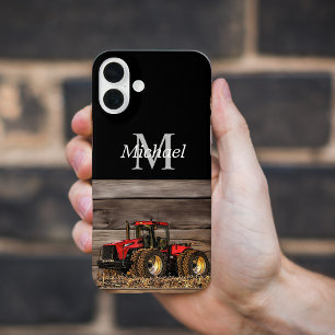 Coque Pour iPhone 16 Plus Cool de tracteur rouge personnalisé ferme Monogram