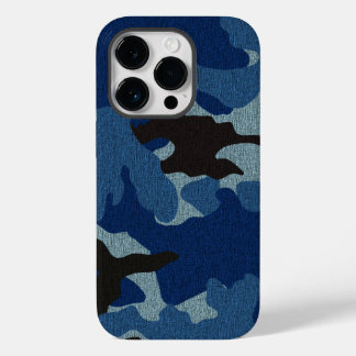 Coque Pour iPhone 14 Pro Cool Faux Cloth Blue Camo Motif Arrière - plan