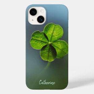 Coque Case-Mate iPhone Cool Green Real Lucky Four Leaf Clover avec nom