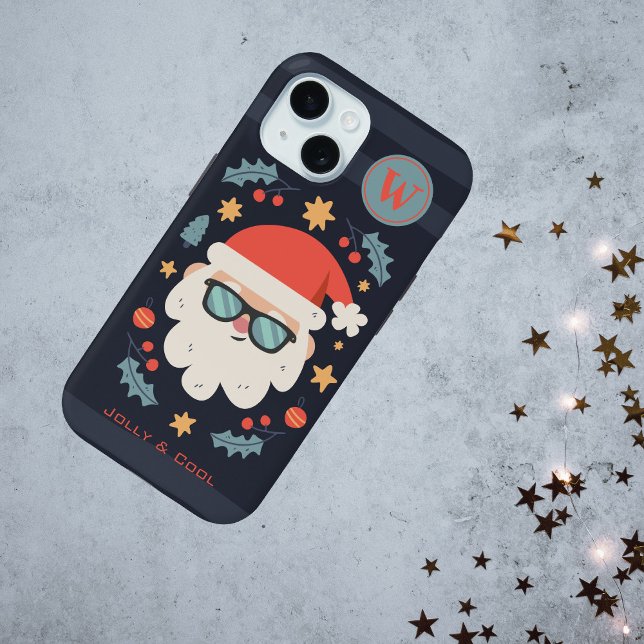 Coques Case-Mate iPhone Cool Jolly Santa Claus Monogramme initial (Personalize by providing the Monogram Initial.  You can also change the text phrase if you wish.)