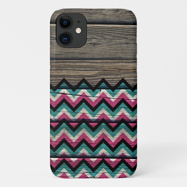 Coques Case-Mate iPhone Cool moderne Chevron Motif sur bois (Dos)