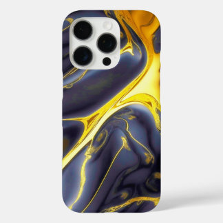 Coque iPhone 16 Pro Cool noir or fondu marbre fluide texturé