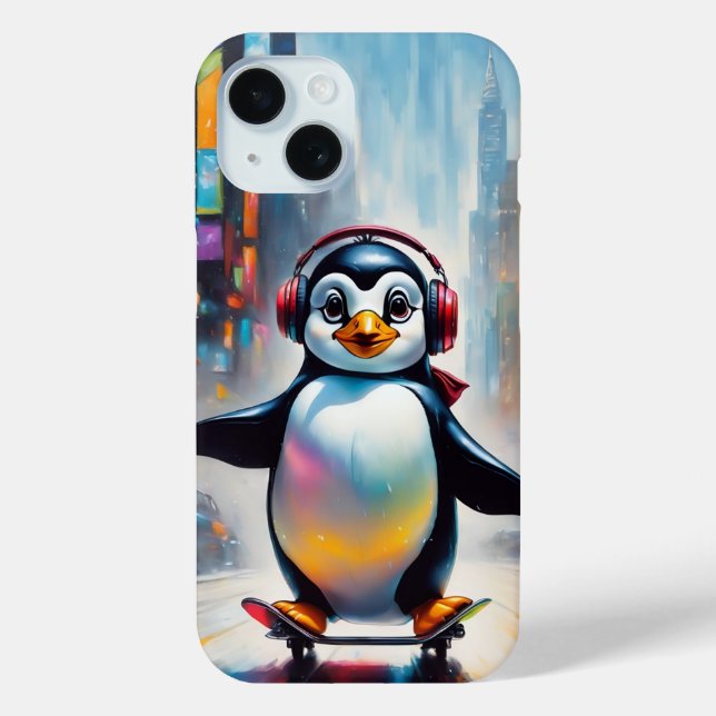Coques Case-Mate iPhone Cool Peinture d'Art numérique de pingouin (Verso)