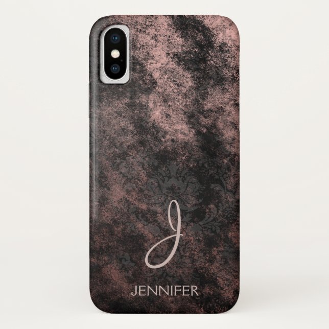 Coques Case-Mate iPhone Cool Rose Gold Foil et noir Motif Monogramme (Dos)